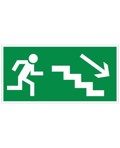 Poistumistie raput alas oikealle, Muovi jälkiheijastava 1 mm, 300x150 mm Poistumistie raput alas oikealle, Muovi jälkiheijastava 1 mm, 300x150 mm