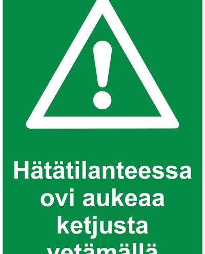 Hätätilanteessa ovi aukeaa ketjusta vetämällä, Ibond alumiini jälkiheijastava, 300x400 mm