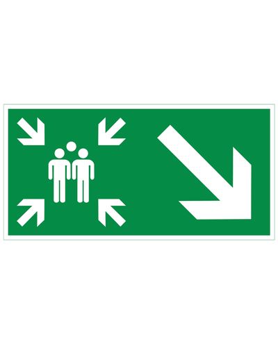 Kokoontumispaikka nuoli alas oikealle, Magneetti jälkiheijastava, 300x150 mm Kokoontumispaikka nuoli alas oikealle, Magneetti jälkiheijastava, 300x150 mm