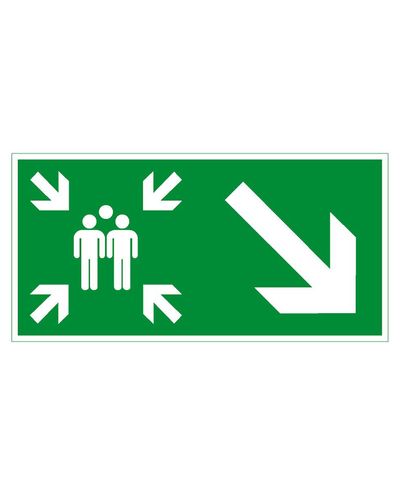 Kokoontumispaikka nuoli alas oikealle, Ibond alumiini jälkiheijastava, 300x150 mm Kokoontumispaikka nuoli alas oikealle, Ibond alumiini jälkiheijastava, 300x150 mm