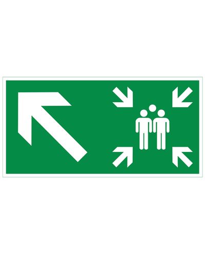 Kokoontumispaikka nuoli ylös vasemmalle, Ibond alumiini jälkiheijastava, 300x150 mm Kokoontumispaikka nuoli ylös vasemmalle, Ibond alumiini jälkiheijastava, 300x150 mm