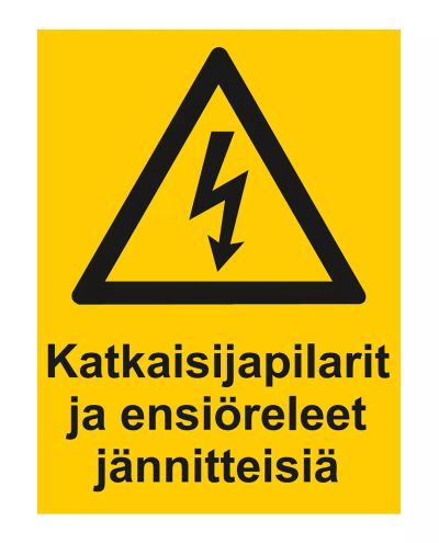 Katkaisijapilarit ja ensiöreleet jännitteisiä, Tarra, 200x300 mm
