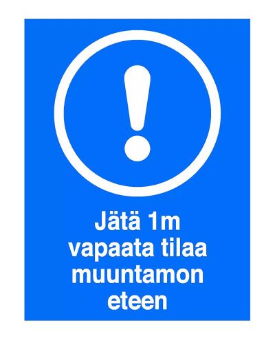 Jätä 1m vapaata tilaa muuntamo, Tarra, 200x300 mm