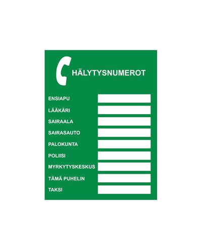 Hälytysnumerot, Tarra, 200x300 mm