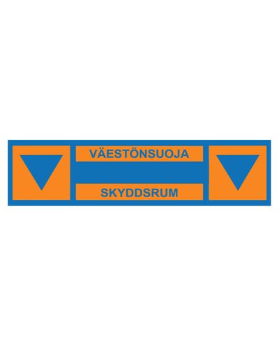 Väestönsuoja nuoli alas, Tarra, 400x100 mm