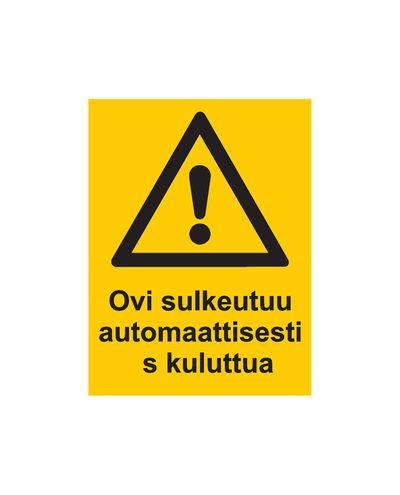 Ovi sulkeutuu automaattisesti s kuluttua, Tarra, 200x300 mm