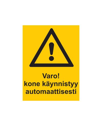 Varo kone käynnistyy automaattisesti, Tarra, 200x300 mm