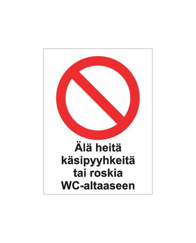 Älä heitä käsipyyhkeitä tai roskia wc-pönttöön, Tarra, 200x300 mm