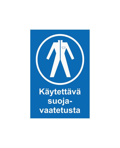 Käytettävä suojavaatetusta, Tarra, 200x300 mm