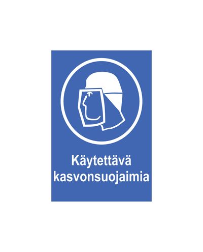 Käytettävä kasvonsuojaimia, Tarra, 200x300 mm