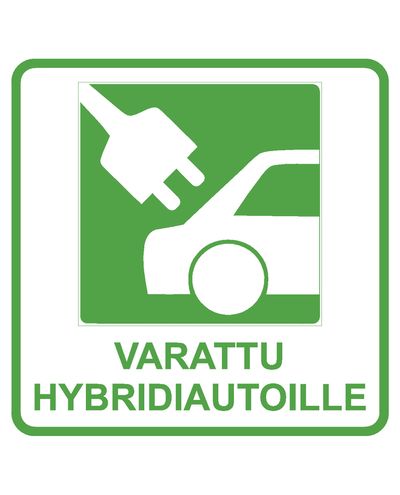 Varattu hybridiautoille, Tarra, 400x400 mm