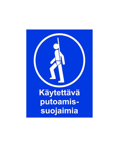 Käytettävä putoamissuojaimia, Tarra, 200x300 mm